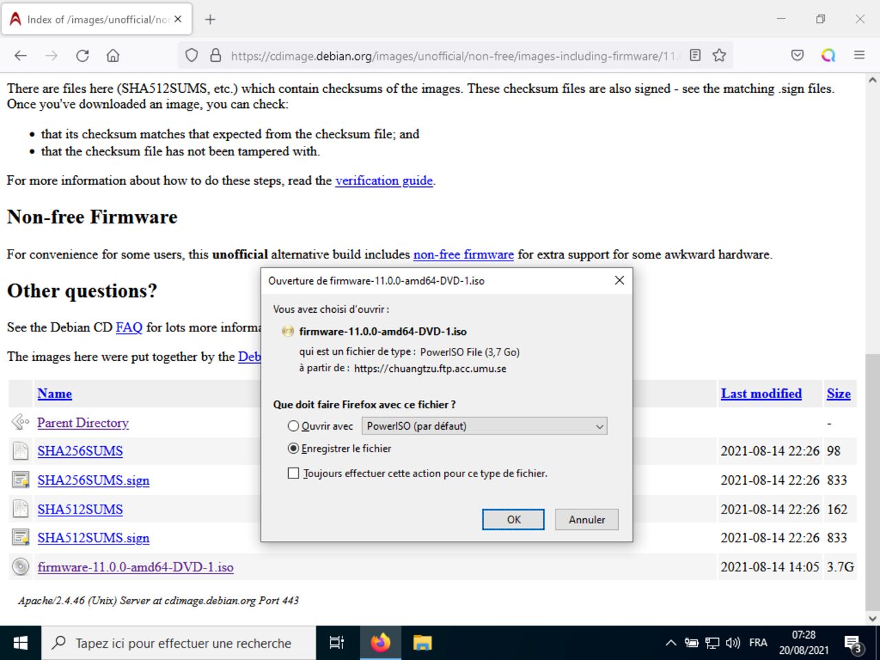 Mon premier ordinateur Linux - Sauvegardez l'image CD / DVD ISO de Debian firmware non-free sur le disque local